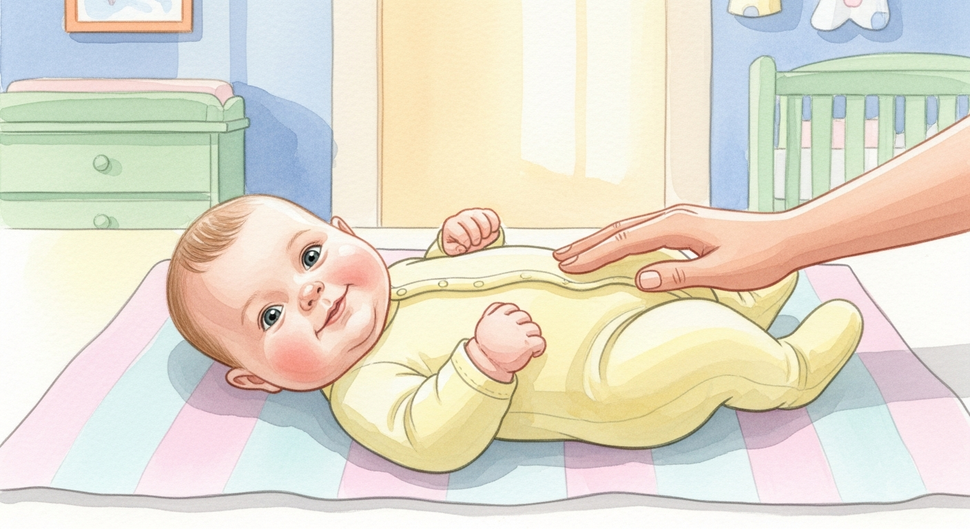 あお向けで穏やかに過ごす赤ちゃんのイラスト